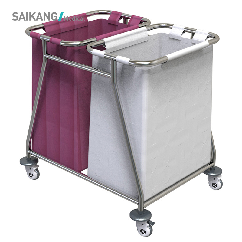 SKH040-1 SAIKANG Waterproof Hotel Hamper Trolley Stainless Steel Housekeeping Hospital Laundry Trolley