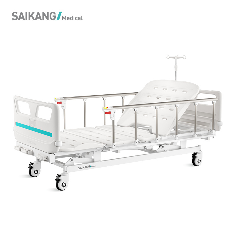 V3k5c SAIKANG Aluminum Siderails 3 Function Adjustable Manual Medical Clinic Hospital Bed with Infusion pole