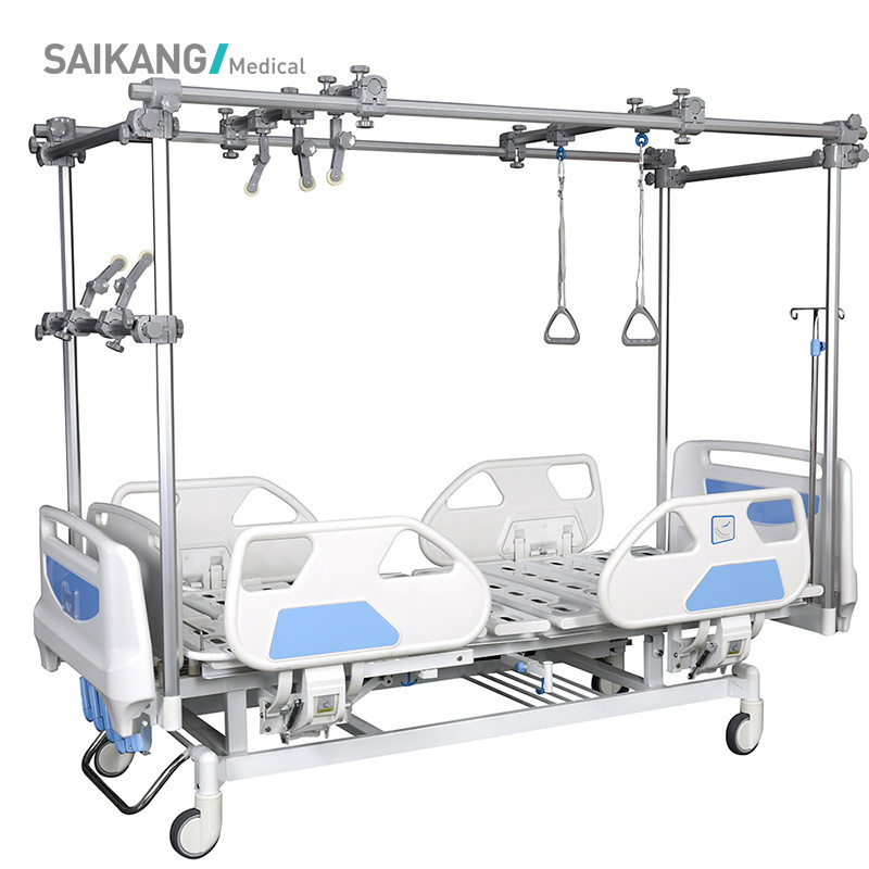 GB4e SAIKANG Wholesale Movable Multifunction Manual Orthopedic Lumbar Traction Hospital Bed with Wheels