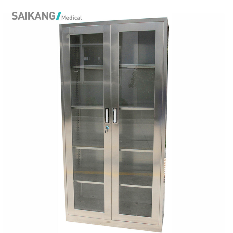 SKH052 Glass Door Metal Medical Equipment Cabinet With Lock