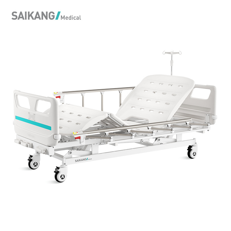 V3k5c SAIKANG Aluminum Siderails 3 Function Adjustable Manual Medical Clinic Hospital Bed with Infusion pole