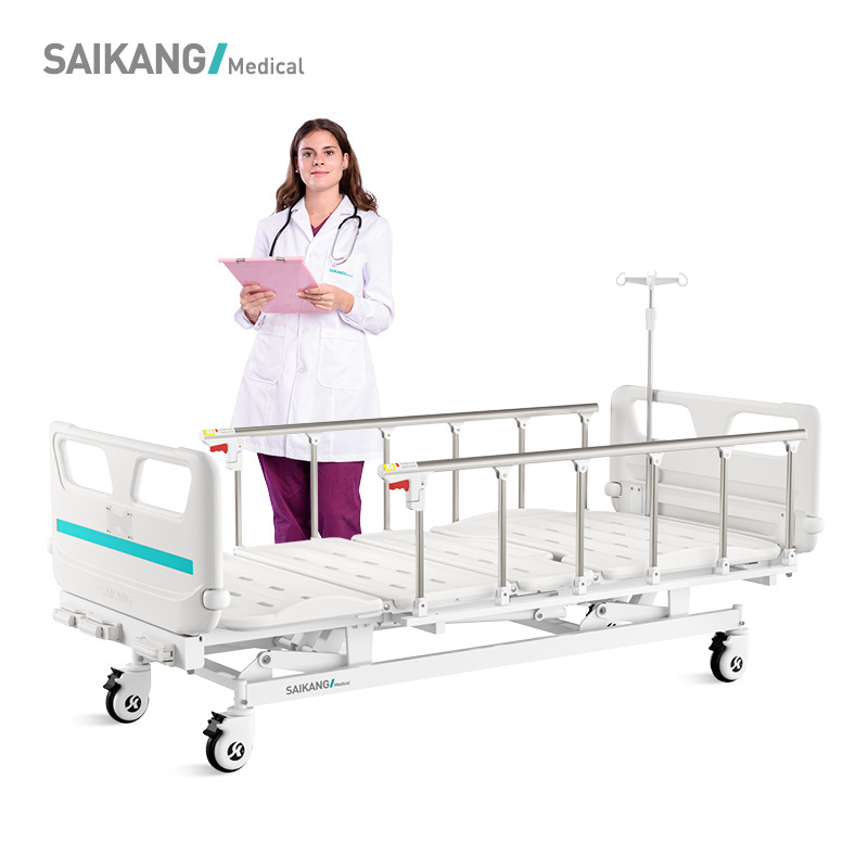 V3k5c SAIKANG Aluminum Siderails 3 Function Adjustable Manual Medical Clinic Hospital Bed with Infusion pole