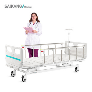 V3k5c SAIKANG Aluminum Siderails 3 Function Adjustable Manual Medical Clinic Hospital Bed with Infusion pole