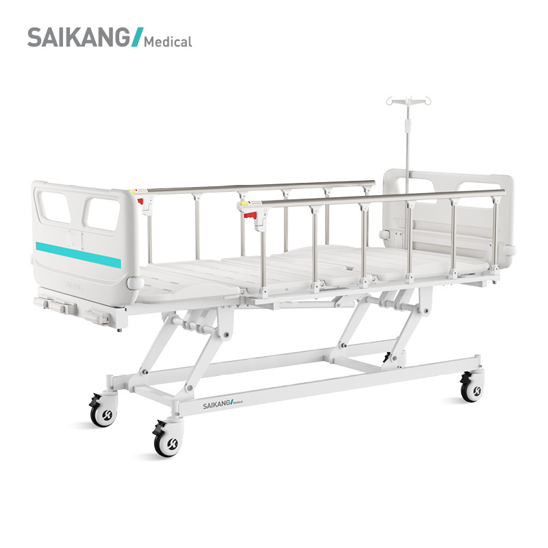 V3k5c SAIKANG Aluminum Siderails 3 Function Adjustable Manual Medical Clinic Hospital Bed with Infusion pole