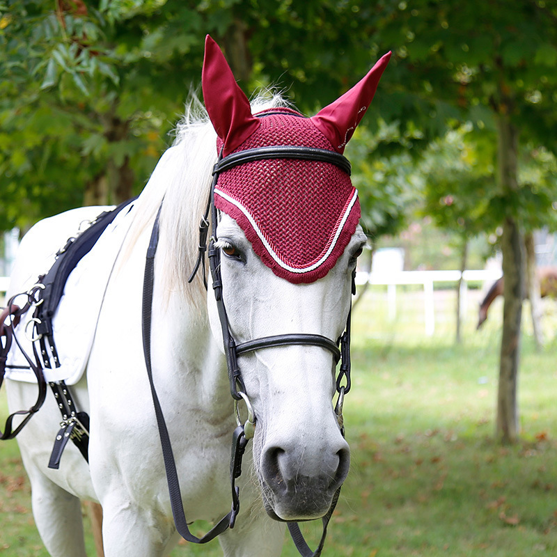 High Quality Customizable Crochet Ear Bonnet for Horse Racing Equestrian Supplier's Equine Fly Veil Soft Horse Riding Products