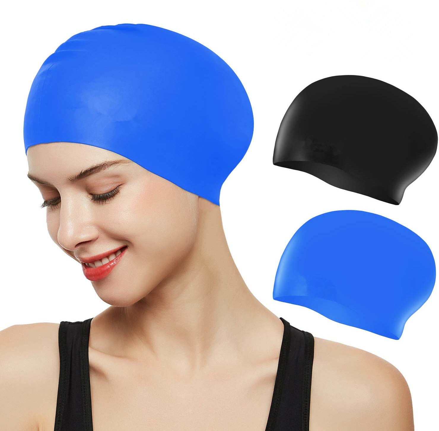 Silicone long hair swim caps are flexible enough fit for all sizes including lady,men,woman long hair caps latex swimming hats