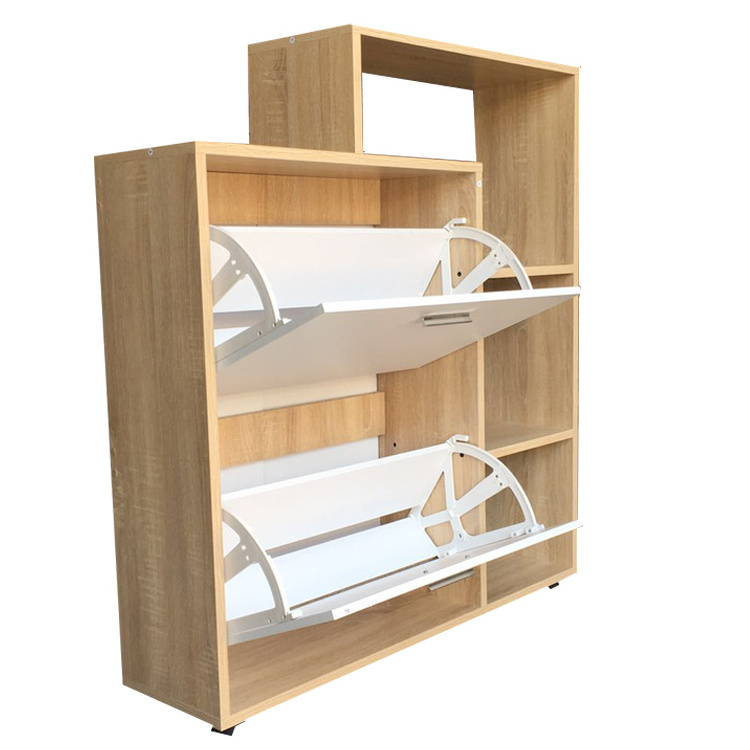 Modern Wood Storage 2 Layers Shoe Rack With Shelf