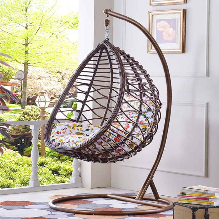 Custom Furniture Metal Rattan Leisure Egg Shaped adult Hanging Basket chair Balcony living room