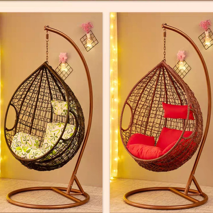 Custom Furniture Metal Rattan Leisure Egg Shaped adult Hanging Basket chair Balcony living room