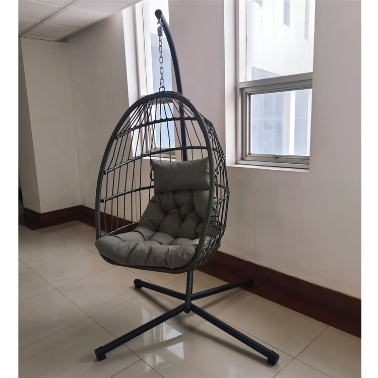 easy to storage foldable hanging chair rattan egg chair swing for balcony and garden