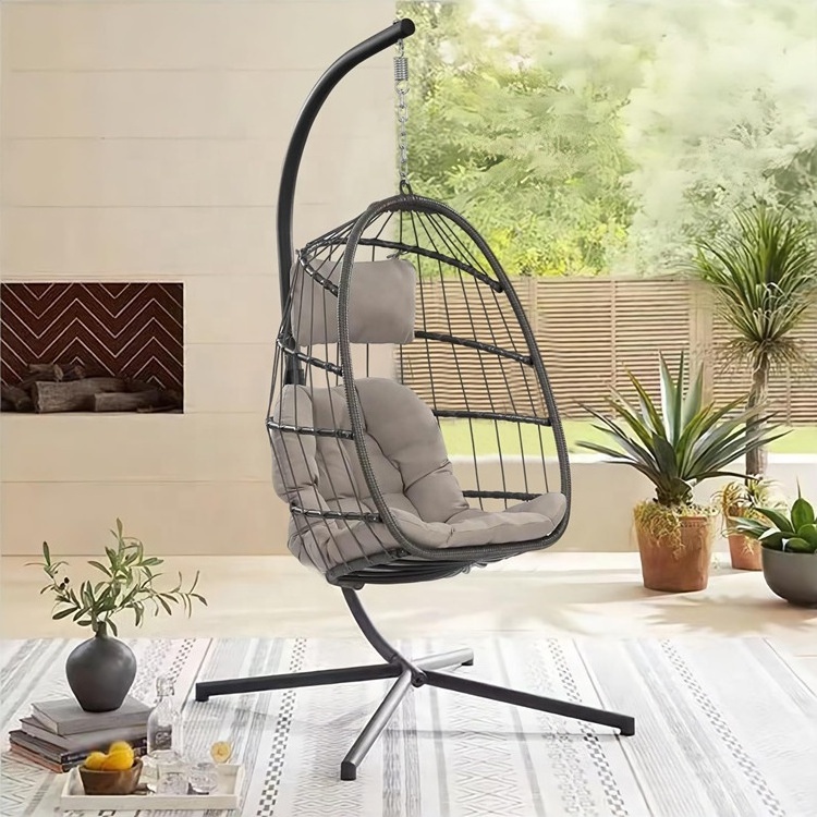 easy to storage foldable hanging chair rattan egg chair swing for balcony and garden