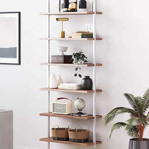 Living Room Furniture 6 Tier Ladder Book Shelves Metal Wooden Bookcase