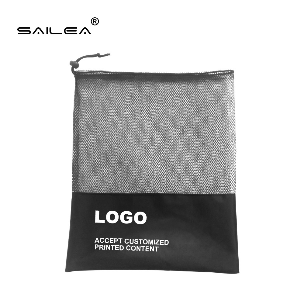 custom packaging Custom Small Nylon Mesh Net Storage Drawstring Pouch Bag Polyester style with mesh Splicing Drawstring Net Bag