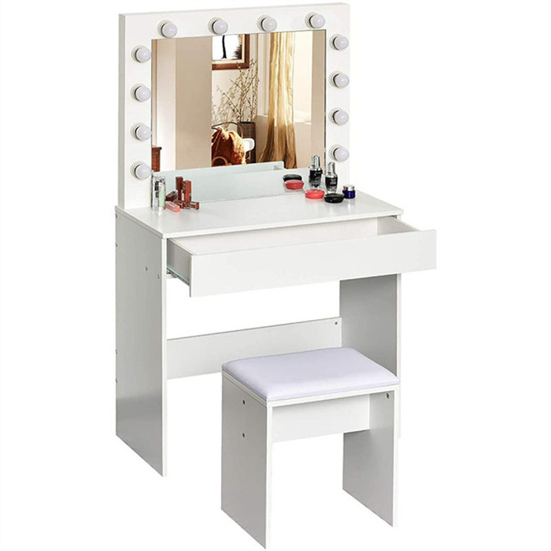 Makeup Vanity Table Wood Mirrored Dressing Table Bedroom Dresser For Home