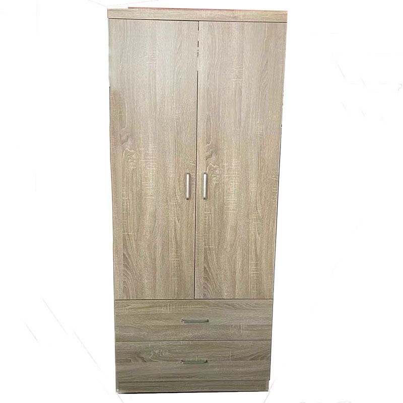 2-Door Closet Wardrobe clothes organizer with 2-Drawer Modern Solid Wooden Cabinet Set Bedroom Storage Furniture