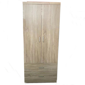 2-Door Closet Wardrobe clothes organizer with 2-Drawer Modern Solid Wooden Cabinet Set Bedroom Storage Furniture