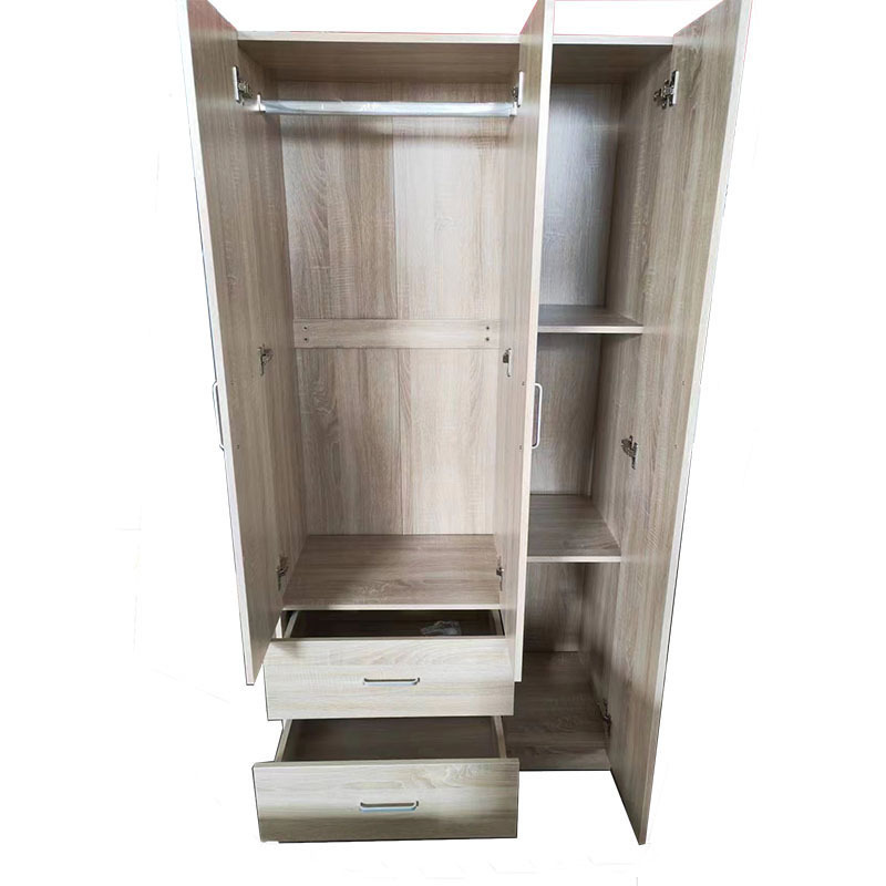 2-Door Closet Wardrobe clothes organizer with 2-Drawer Modern Solid Wooden Cabinet Set Bedroom Storage Furniture