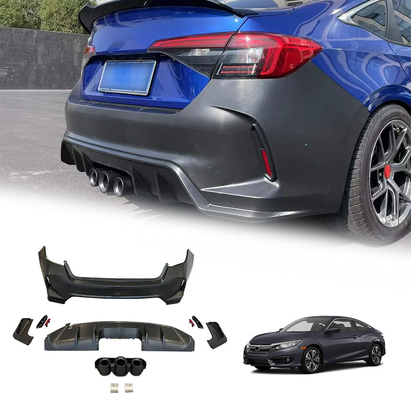 Carbon Fiber MP  Fiber  Spoiler Car  Diffuser Lip Dual Double Output Rear Bumper Lip Type R Body Kit For Honda Civic 2023