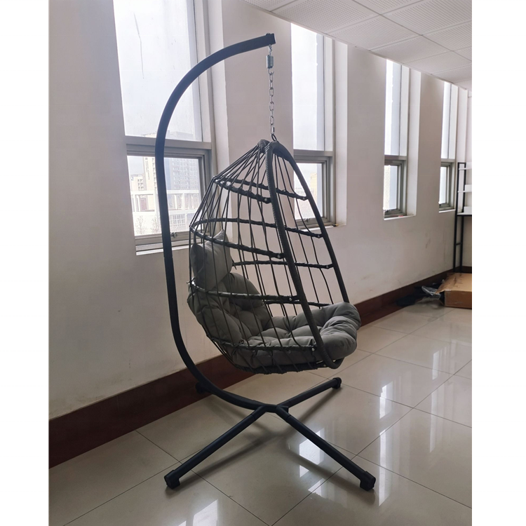 outdoor rattan hanging egg chair with stand and cushion easy to assemble