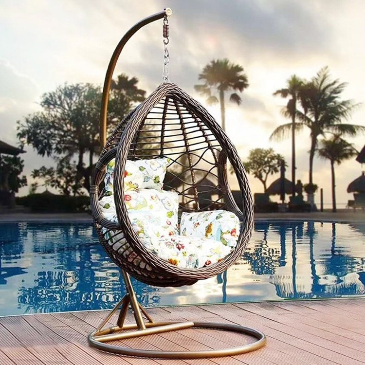 outdoor garden patio single seat hanging chair swing with stand and cushion