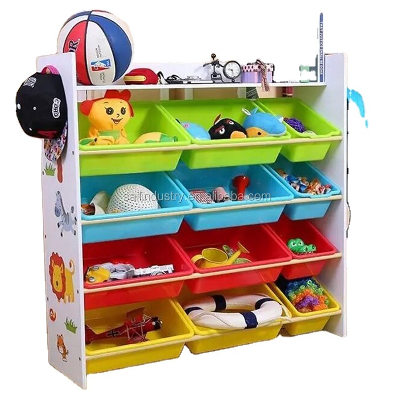 Custom plastic kids toy storage cabinet book shelf for kindergarten and home