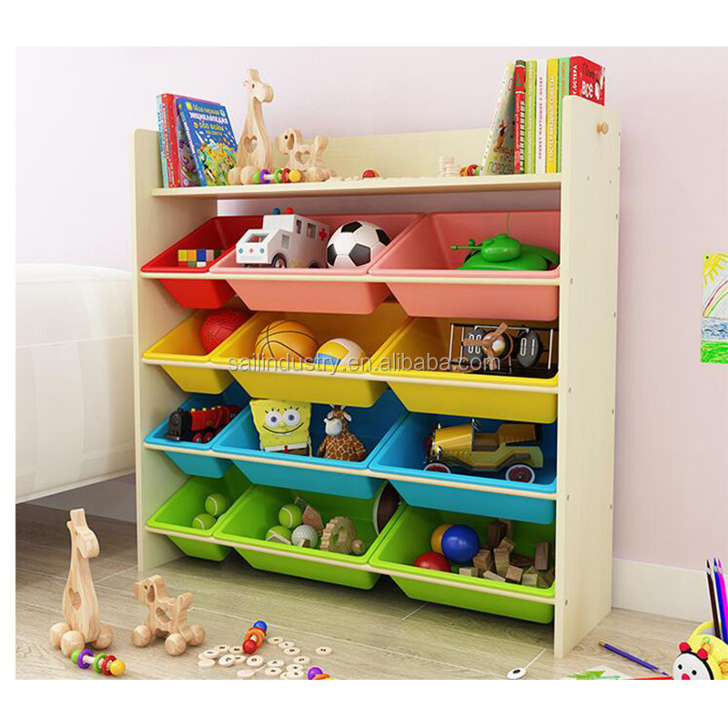 Custom plastic kids toy storage cabinet book shelf for kindergarten and home