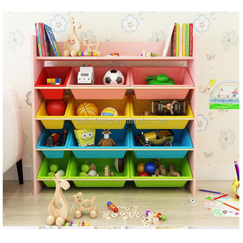 Custom plastic kids toy storage cabinet book shelf for kindergarten and home