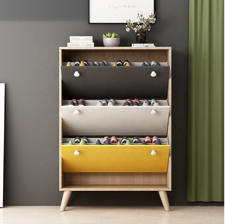 Nordic style Modern simple color wooden home Shoe Cabinet Rack