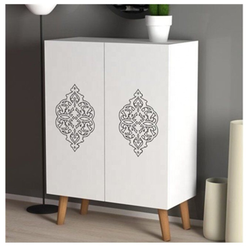 New Design Laser Wooden Corner Storage Carved  Shoe Rack Cabinet