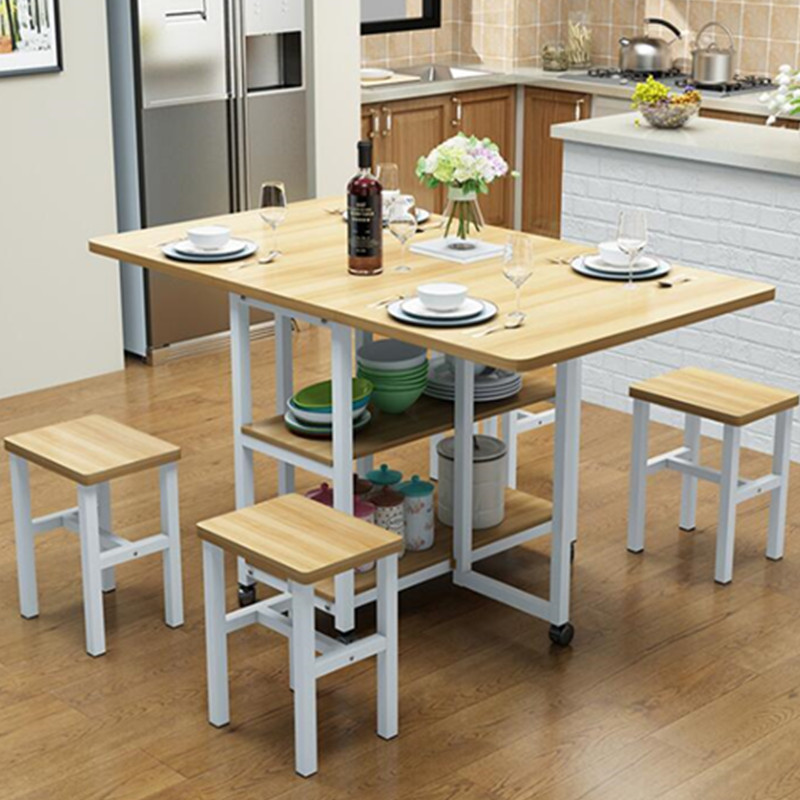 Wooden Folding Dining Set Extending Space Saving Space Table and 4 Chairs