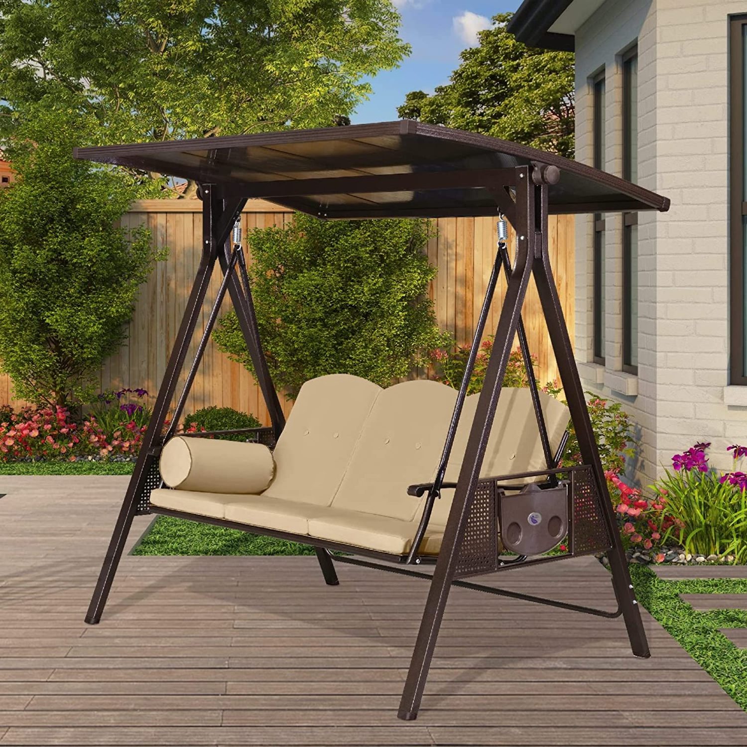 3 Seats Adjustable Outdoor Garden Hanging Chair Adult Swing Chair With Canopy And Steel Frame