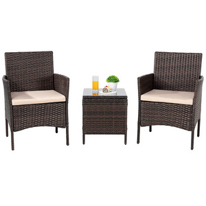 3 Pieces Outdoor Patio Furniture Wicker Bistro Set Rattan Chair Conversation Sets With Table For Balcony