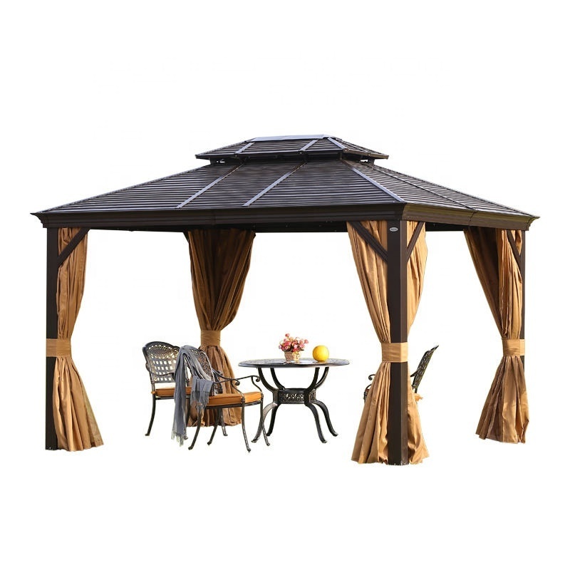 10-ft x 12-ft Brown Hard-Top Gazebo aluminum Balcony Pergola Pergolas prefabricated outdoor patio Gazebos PERGOLA