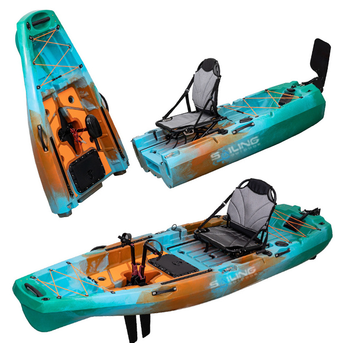 9.5ft 1 Person Folding Plastic Boats Fishing 2 Sectional Modular Kayak With Propeller Pedal Drive and Chair