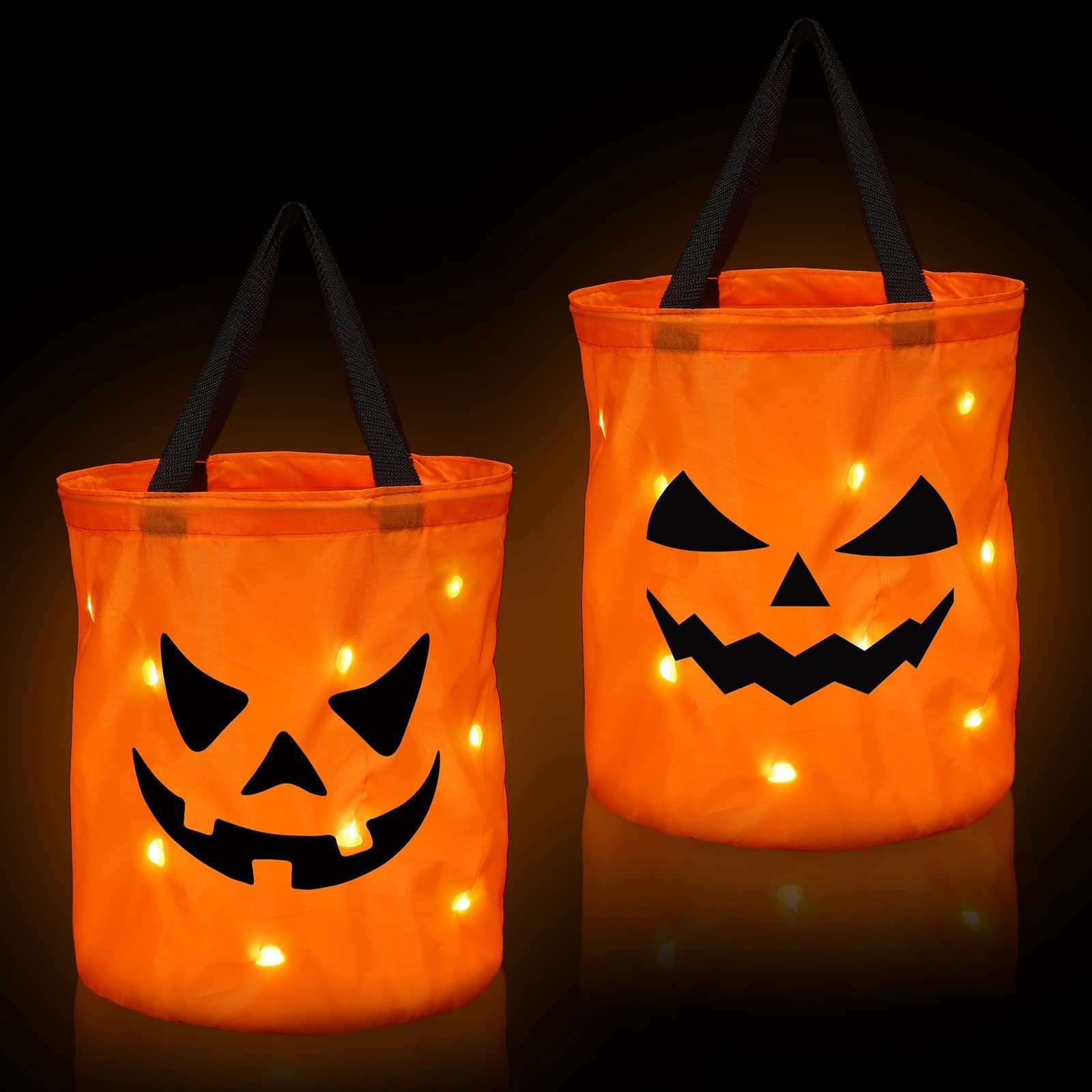 LED Light HalloweenTrick or Treat Bucket Pumpkin tote bags Candy Collapsible Halloween Basket for Thanksgiving Party Gift Basket