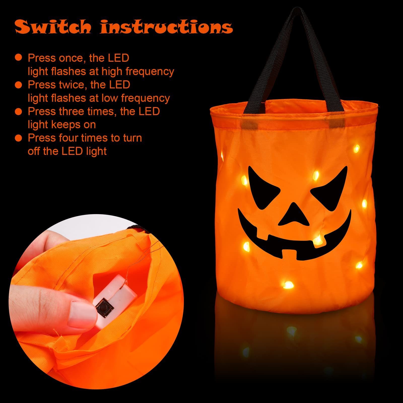 LED Light HalloweenTrick or Treat Bucket Pumpkin tote bags Candy Collapsible Halloween Basket for Thanksgiving Party Gift Basket