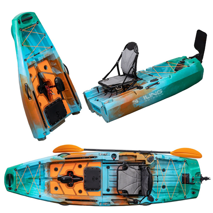 1 Person 2 Piece Modular Sit On Top Fishing Kayak Hard Plastic Modular Two Sectional Canoe Boat With Fin Pedal Or Motor