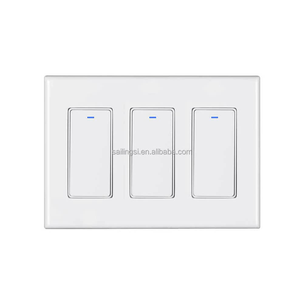 WiFi Wall Push Button Smart Light Switch No Screw Panel 3 Gang US standard Smart Life/Tuya APP Wireless Remote Control