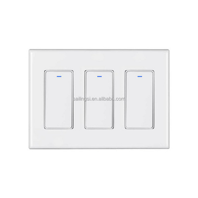 WiFi Wall Push Button Smart Light Switch No Screw Panel 3 Gang US standard Smart Life/Tuya APP Wireless Remote Control