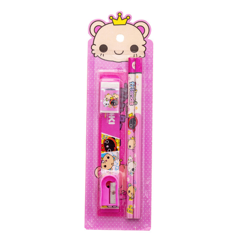 Cute cartoon kids primary stationery set pencil eraser pencil sharpener ruler school supplies for students