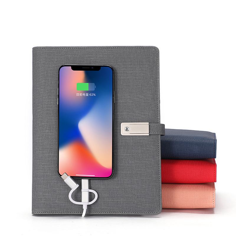 A5 PU cover Notebook powerbank 8000mah diary With Wireless charging notebook With 16G USB flash drive