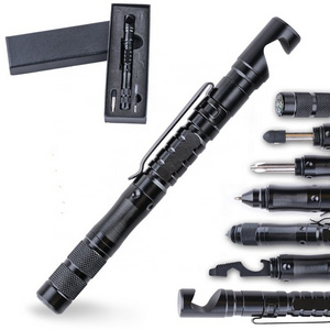 11 in 1 Tactical Pen Multifunctional Self-defense LED flashlight Pen with Cell Phone Holder and Knife Outdoor Survival Tool