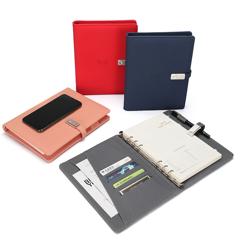 A5 PU cover Notebook powerbank 8000mah diary With Wireless charging notebook With 16G USB flash drive