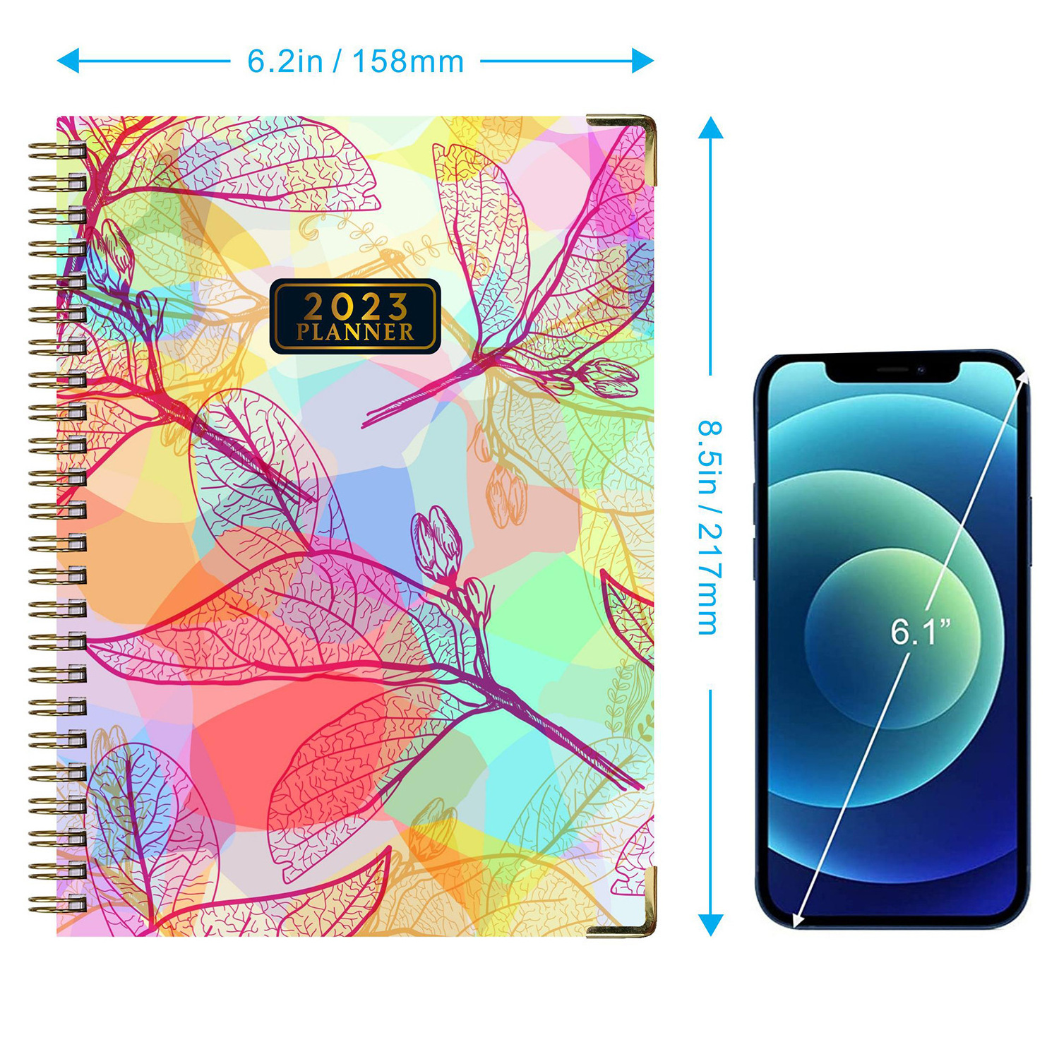 Custom printing 2023 agenda hard cover notebook a5 spiral planner daily weekly planner with gold elastic band and corner