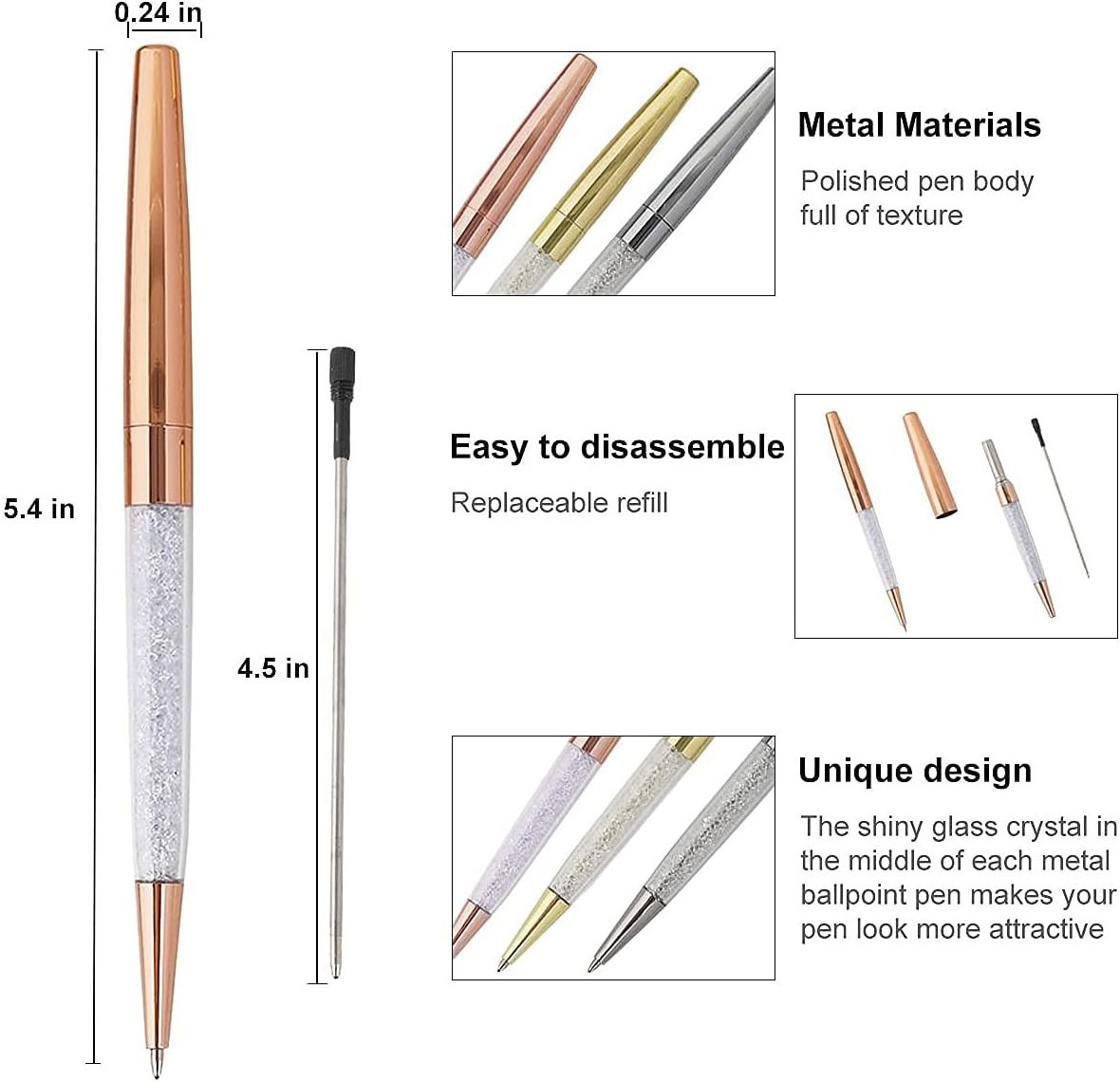 Fast delivery Weeding Pen Metal Rose Gold Logo Custom Crystal Ballpoint Pen For Promotional Gift