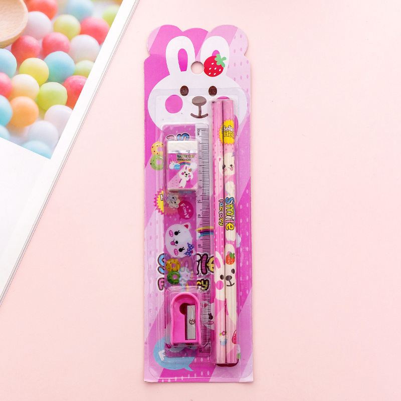 Cute cartoon kids primary stationery set pencil eraser pencil sharpener ruler school supplies for students