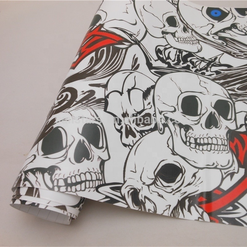 Amazing sticker bomb skull vinyl wrap black white cool fashional style for your car wrap