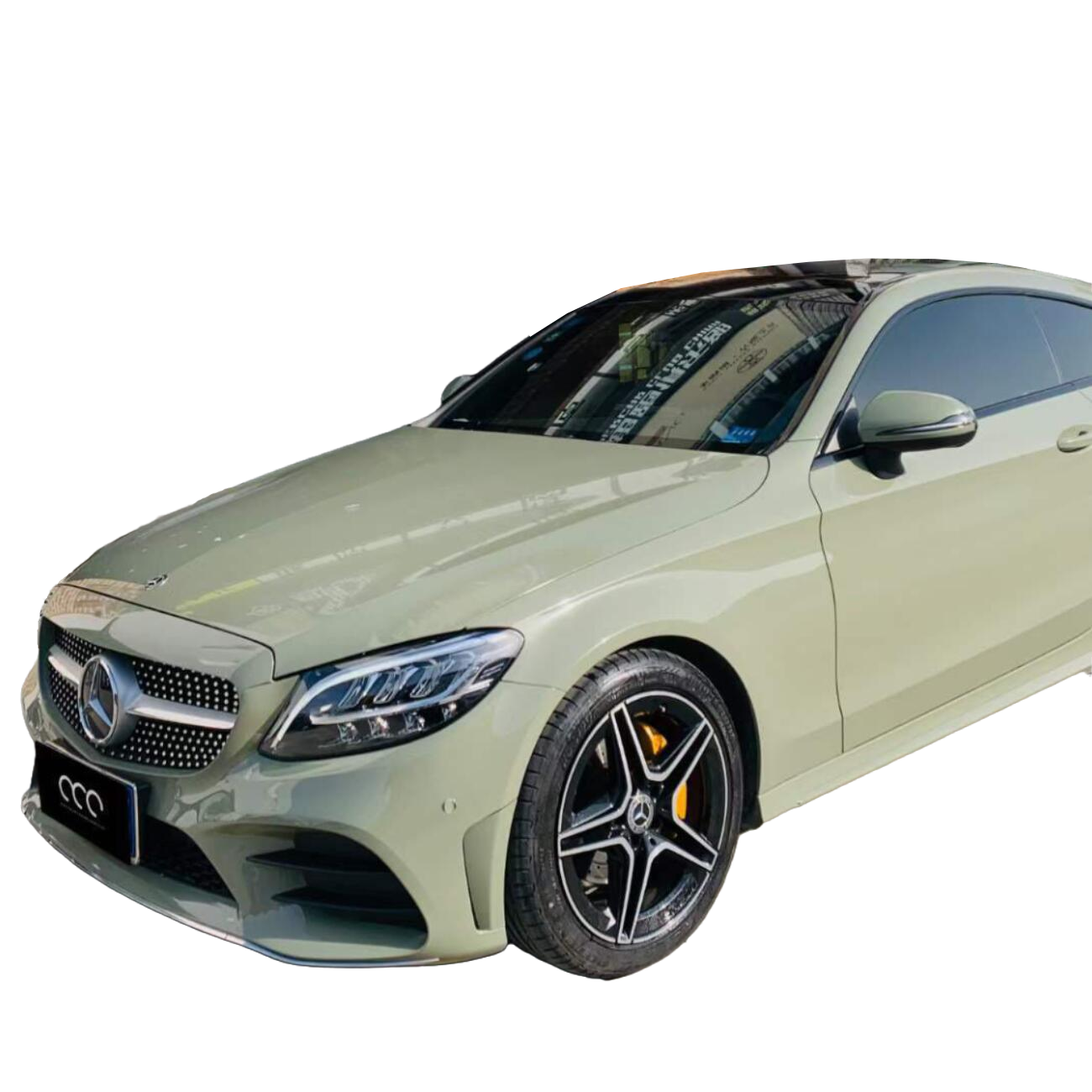 Super Glossy Khaki Green Gloss Vinyl Wrap Stickers Car Body Film Covering Initial Low Tack Glue 1.52*18m