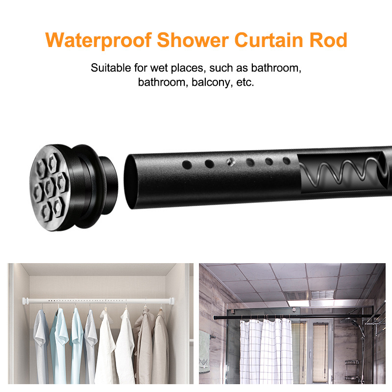 Punch Free Extendable Clothes Drying Pole Stainless Adjustable Shower Curtain Rod Retractable Spring Tension Curtain Rod for Bat