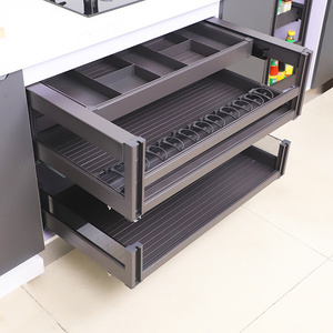 Metal Organizer Storage Multi-Function Slide 2 Tier Wire Stainless Steel Cabinet Sliding  Kitchen Pull Out Basket Drawers